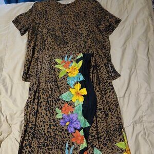 Liz & Me Skirt Set Vintage Leopard Print w/Floral Pattern Size 18W/20W